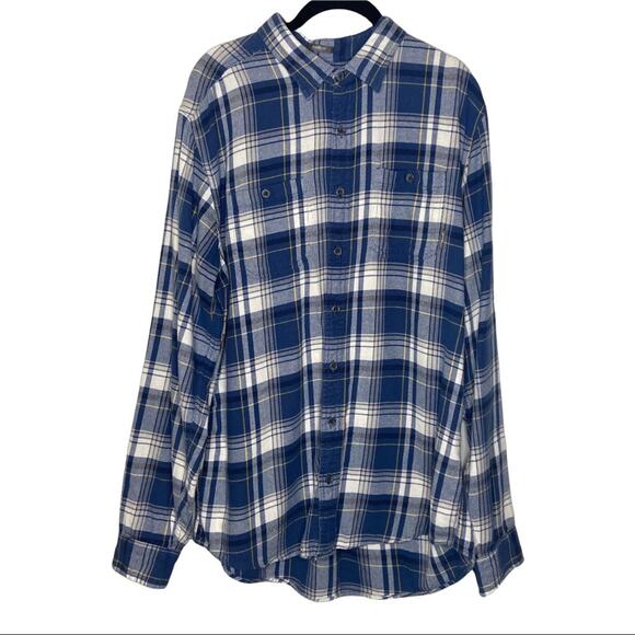 Eddie Bauer Classic Fit Blue & White Plaid Flannel Casual Button Up Large Tall - Picture 1 of 8